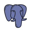A simple, stylized illustration of an elephant's head in blue tones.