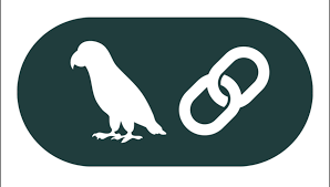 An illustration featuring a bird silhouette alongside a chain link icon on a dark background.